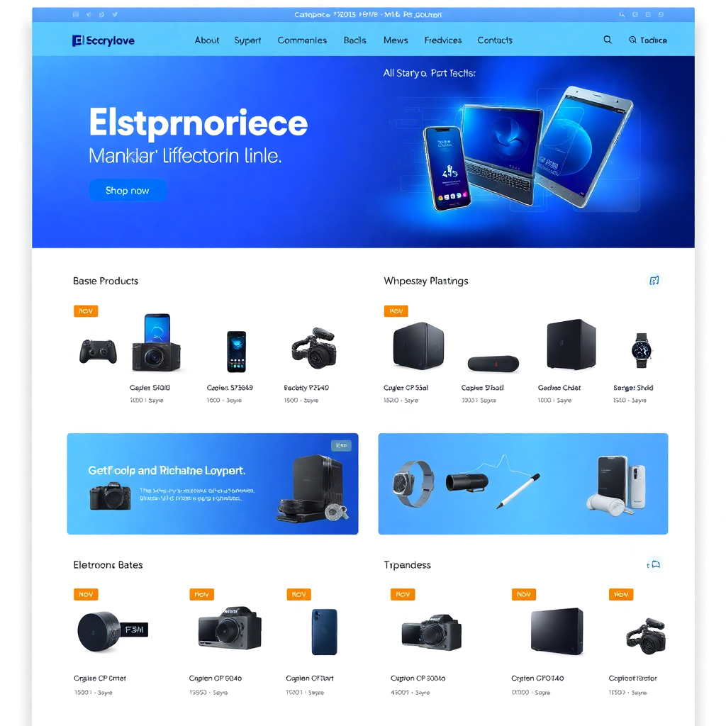 electronics e-commerce template, tech-focused design, blue gradients, product grid